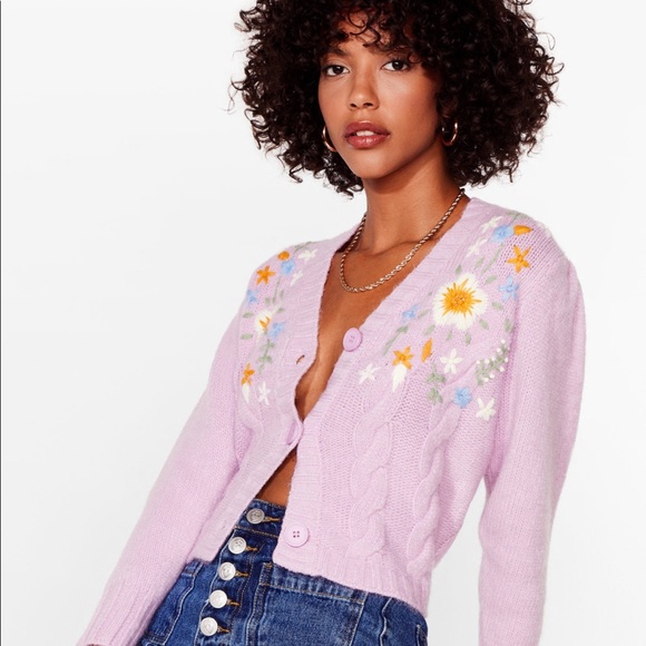 Nwt Nasty Gal Embroidered Lilac Cropped 